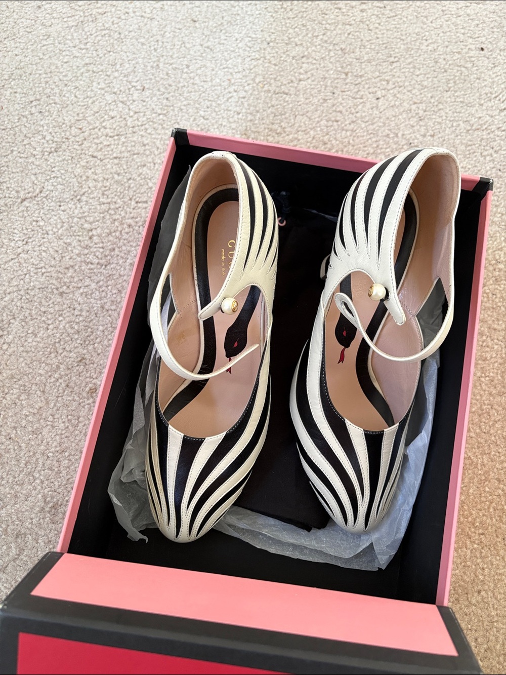 Gucci Black and White Striped Mary Jane Heels - Picture 3 of 4